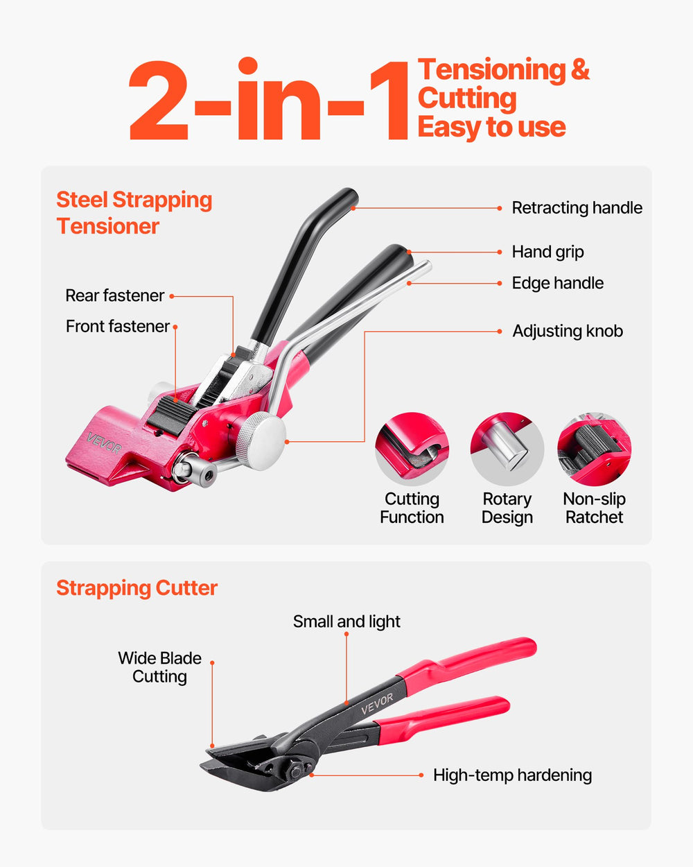 VEVOR Steel Banding Strapping Kit, Heavy Duty Banding Sealer Tool with 122 m Binding Straps, 400 Metal Clasps, Manual Pallet Packaging Strapping Kit for Warehouse, Transportation, Industrial Bundling