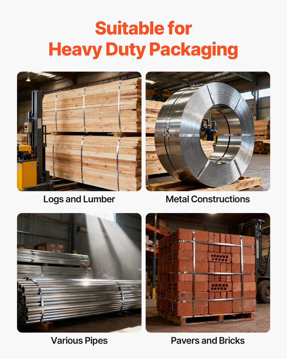 VEVOR Steel Banding Strapping Kit, Heavy Duty Banding Sealer Tool with 122 m Binding Straps, 400 Metal Clasps, Manual Pallet Packaging Strapping Kit for Warehouse, Transportation, Industrial Bundling