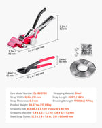 VEVOR Steel Banding Strapping Kit, Heavy Duty Banding Sealer Tool with 122 m Binding Straps, 400 Metal Clasps, Manual Pallet Packaging Strapping Kit for Warehouse, Transportation, Industrial Bundling