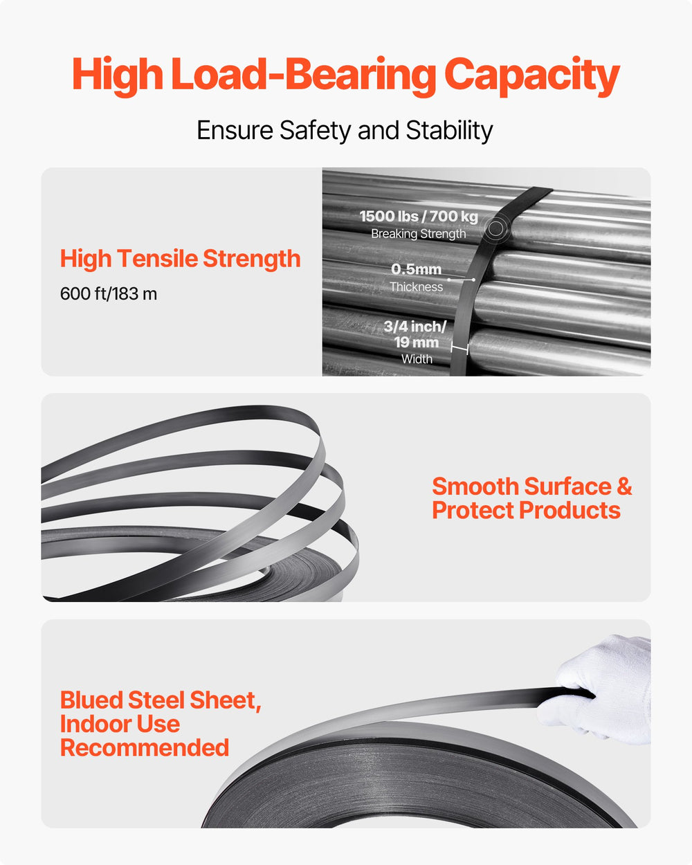 VEVOR Steel Banding Strapping Kit, Heavy Duty Banding Sealer Tool with 183 m Binding Straps, 300 Metal Seals, Manual Pallet Packaging Strapping Kit for Warehouse, Transportation, Industrial Bundling