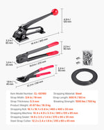 VEVOR Steel Banding Strapping Kit, Heavy Duty Banding Sealer Tool with 183 m Binding Straps, 300 Metal Seals, Manual Pallet Packaging Strapping Kit for Warehouse, Transportation, Industrial Bundling