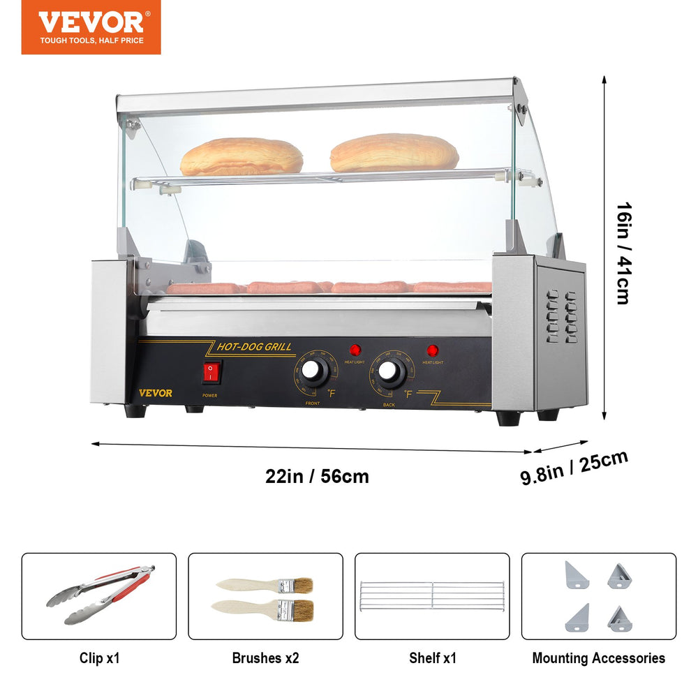 VEVOR Electric 12 Hot Dog 5 Roller Grill Cooker Machine Backsplash & Shelf 1000W
