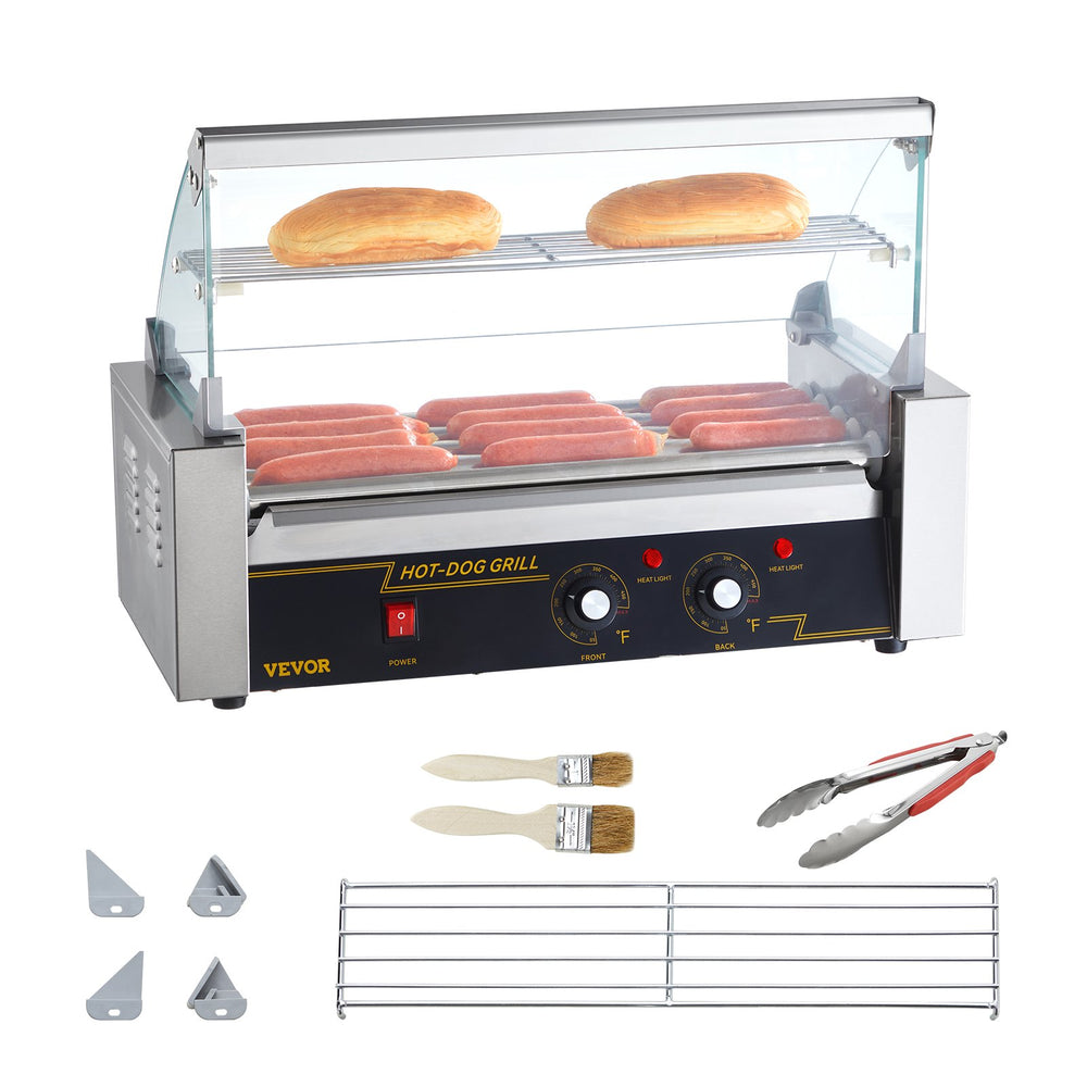 VEVOR Electric 12 Hot Dog 5 Roller Grill Cooker Machine Backsplash & Shelf 1000W