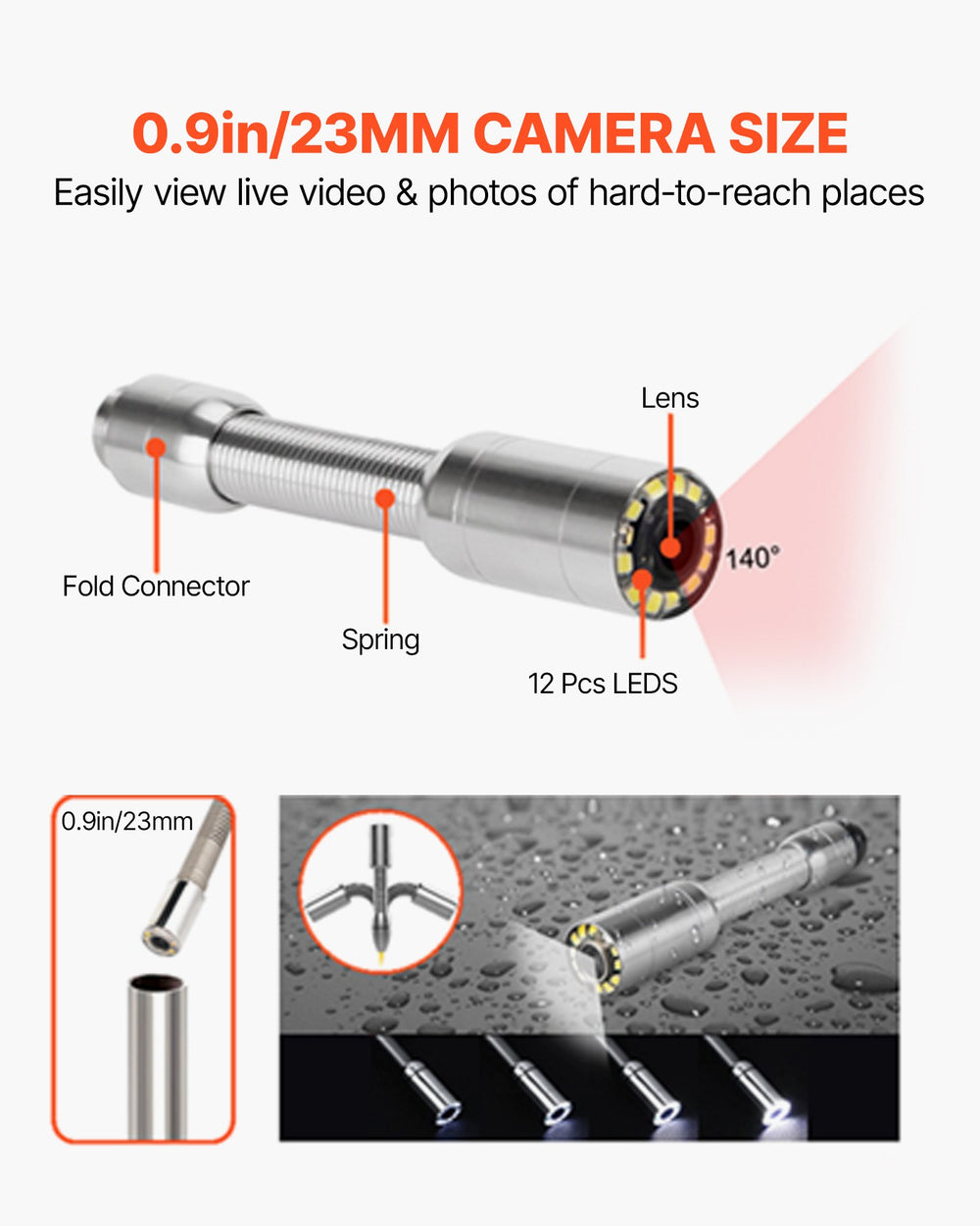 VEVOR Sewer Camera, Pipe Inspection Camera 30M, Sewer Inspection Video Camera 7” Monitor Pipeline Inspection Camera Drain Camera Industrial Endoscope HD DVR Recorder with 8GB Card