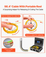 VEVOR Sewer Camera, Pipe Inspection Camera 30M, Sewer Inspection Video Camera 7” Monitor Pipeline Inspection Camera Drain Camera Industrial Endoscope HD DVR Recorder with 8GB Card