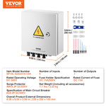 VEVOR PV Combiner Box, 4 String, Solar Combiner Box with 15A Rated Current Fuse 63A Circuit Breaker Lightning Arrester and Solar Connector, Steel Case for On / Off Grid Solar Panel System, IP65