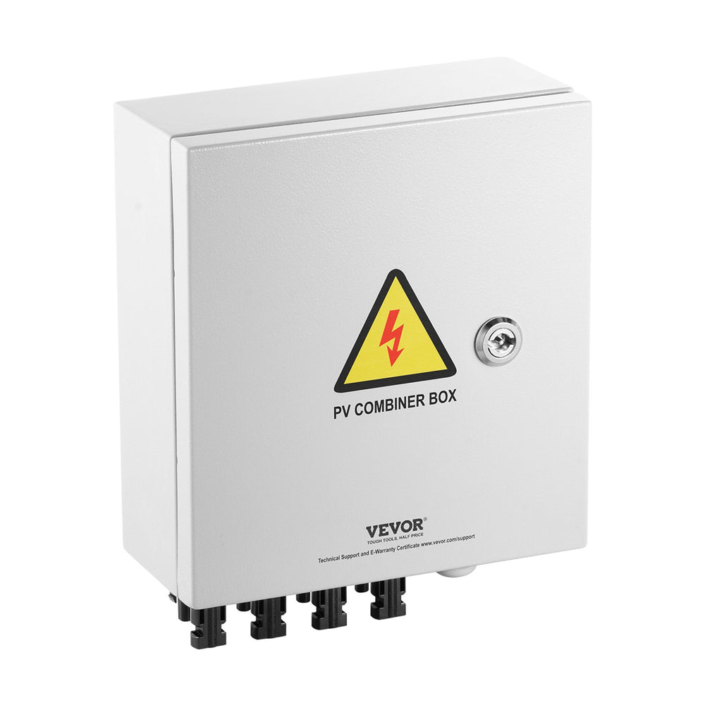 VEVOR PV Combiner Box, 4 String, Solar Combiner Box with 15A Rated Current Fuse 63A Circuit Breaker Lightning Arrester and Solar Connector, Steel Case for On / Off Grid Solar Panel System, IP65