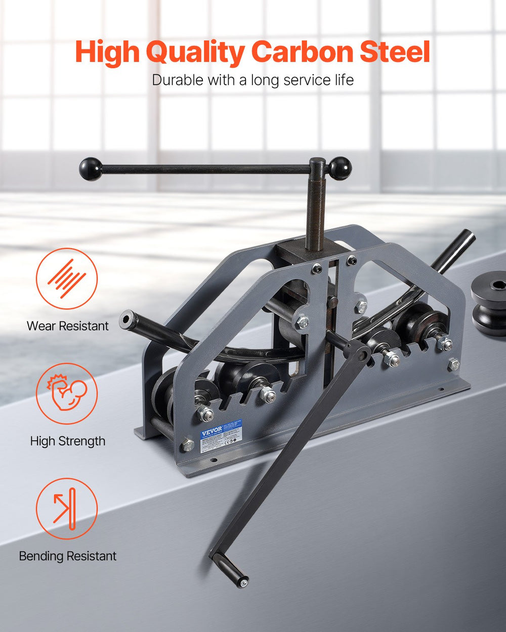 VEVOR Tube Roller Bender, Max 1-1/2" Manual Tube Pipe Roller Bender with 6 Dies, 360° Copper Aluminum Pipe Bending Tool for Square, Round Tube & Flat Bar, Ideal for HVAC Air Conditioning Auto Repair