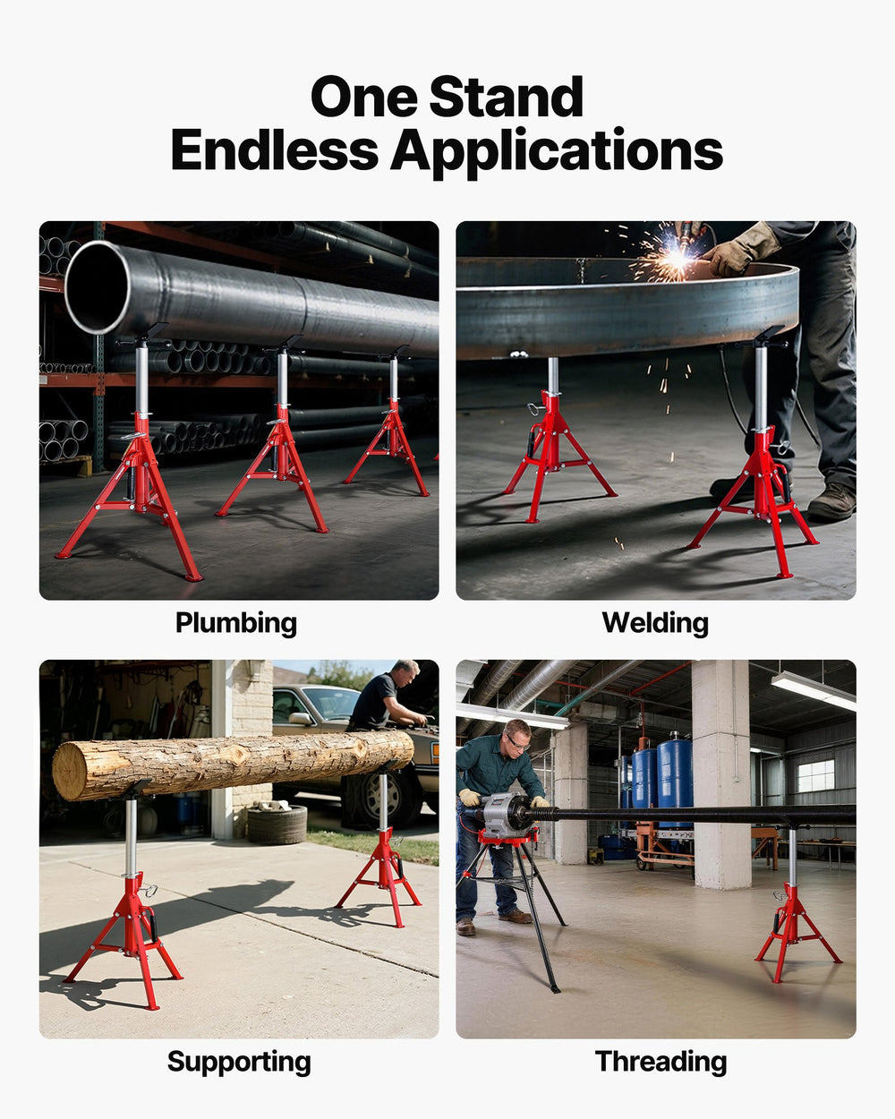 VEVOR V Head Pipe Stand 1/8"-12" Capacity, Adjustable Height 610mm-1067mm, Pipe Stands 1134kg Load Capacity, Portable Folding Pipe Stands, Carbon Steel Body for Enhanced Durability