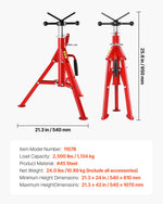 VEVOR V Head Pipe Stand 1/8"-12" Capacity, Adjustable Height 610mm-1067mm, Pipe Stands 1134kg Load Capacity, Portable Folding Pipe Stands, Carbon Steel Body for Enhanced Durability