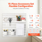 VEVOR Pegboard Combination Kit, 11" x 11" Plastic Pegboard, 4 Panels, Peg Board Wall Organizer Kit with Accessories, for Garage Tool Storage Kitchen Living Room Craft Room Office Bathroom Home, White