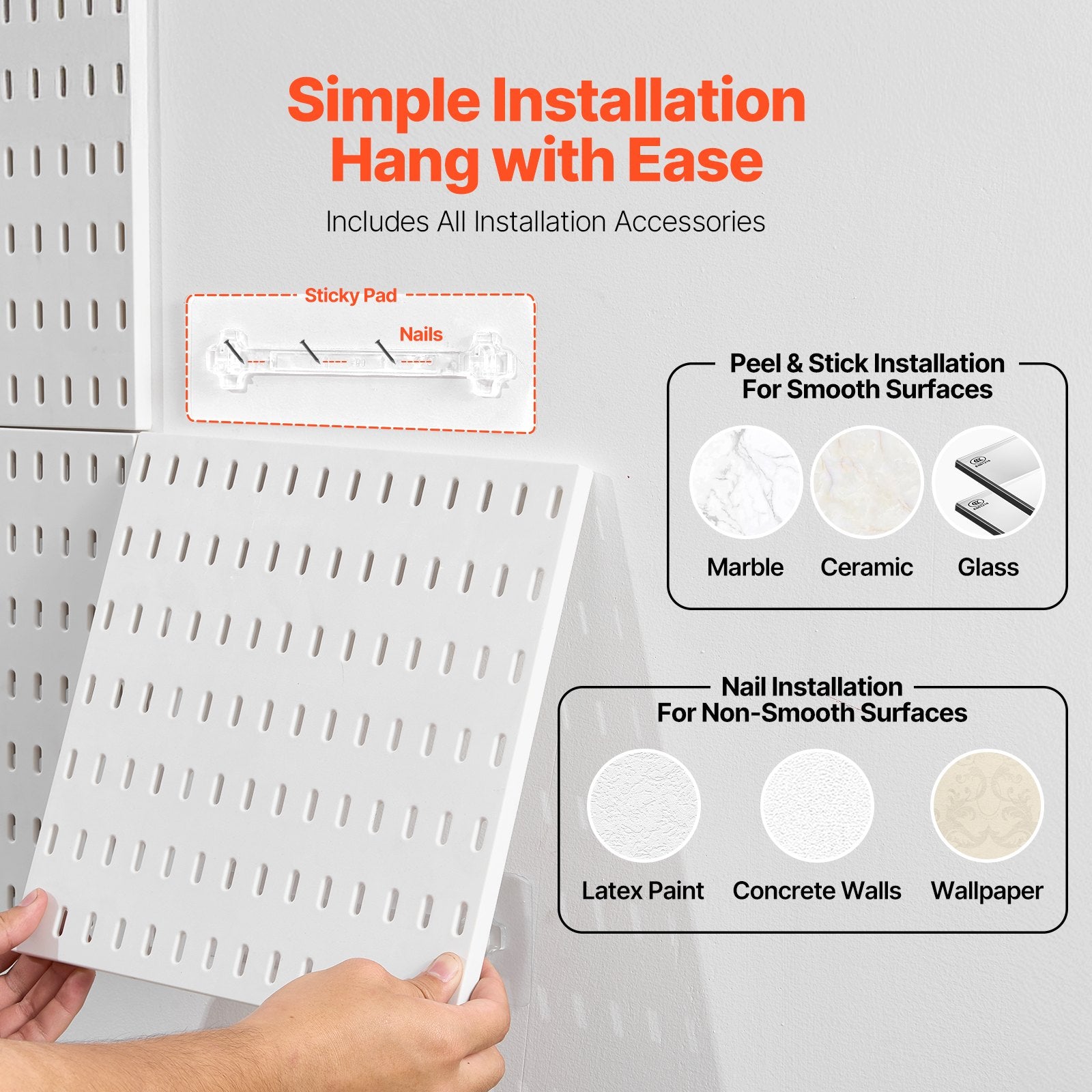VEVOR Pegboard Combination Kit, 11" x 11" Plastic Pegboard, 4 Panels, Peg Board Wall Organizer Kit with Accessories, for Garage Tool Storage Kitchen Living Room Craft Room Office Bathroom Home, White
