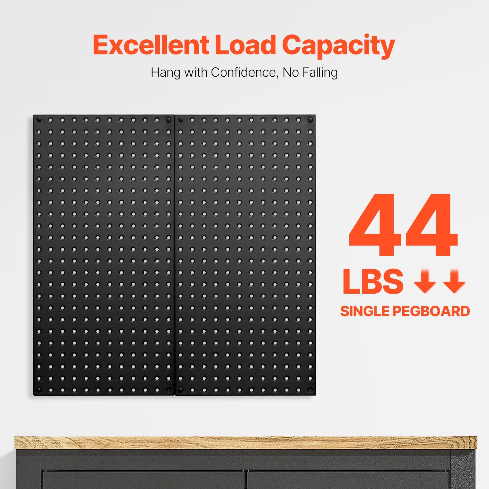 VEVOR Metal Pegboard Panels, 32" x 16" Pegboard, 2 Panels, Heavy Duty Steel Peg Board Wall Organizer, for Living Room Garage Tool Storage Workbench Office Organization Craft Room Kitchen Home, Black