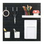 VEVOR Pegboard Combination Kit, 11" x 11" Plastic Pegboard, 4 Panels, Peg Board Wall Organizer Kit with Accessories, for Garage Tool Storage Kitchen Living Room Craft Room Office Bathroom Home, Black