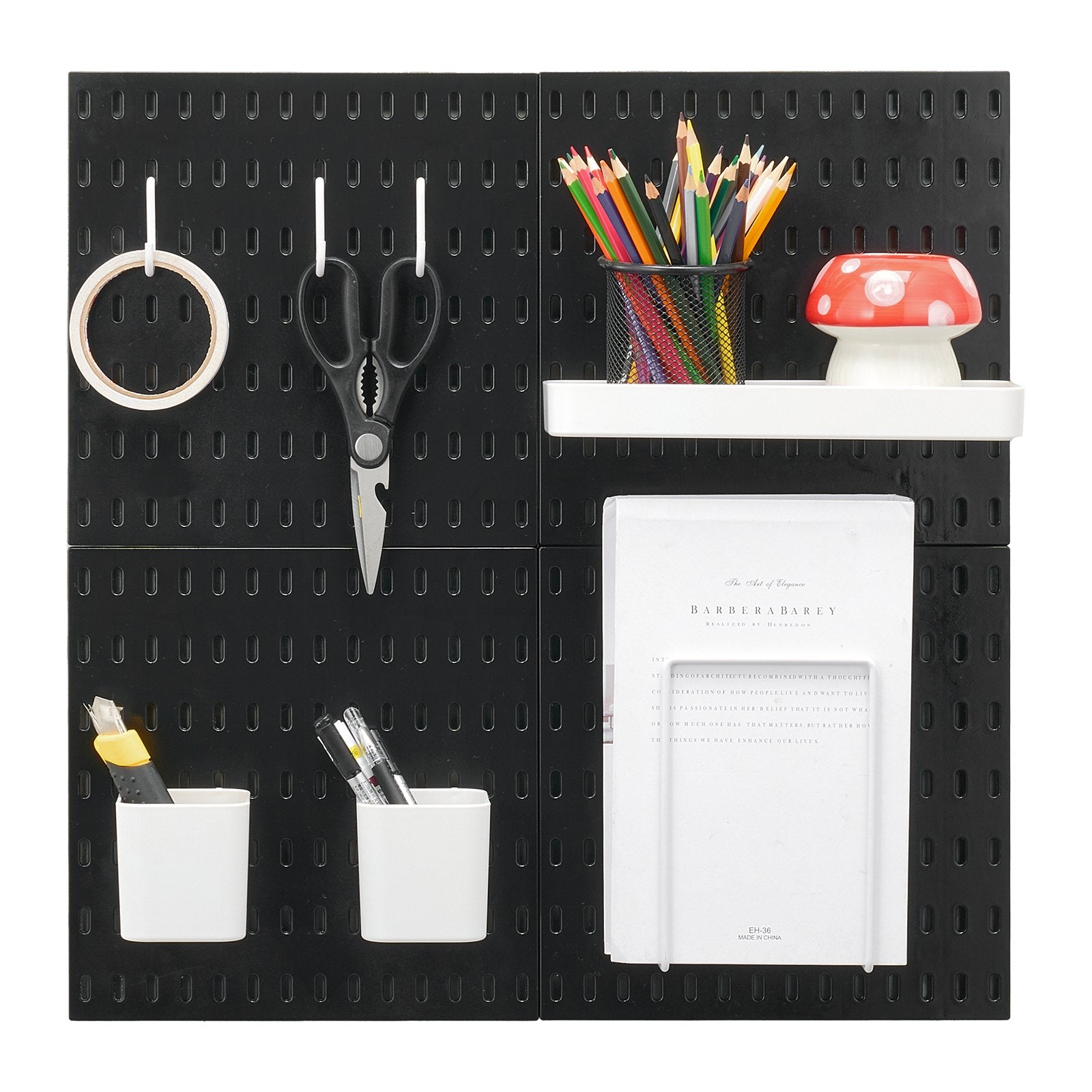 VEVOR Pegboard Combination Kit, 11" x 11" Plastic Pegboard, 4 Panels, Peg Board Wall Organizer Kit with Accessories, for Garage Tool Storage Kitchen Living Room Craft Room Office Bathroom Home, Black