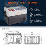 VEVOR Portable Car Refrigerator Freezer Compressor 45.4 L Dual Zone for Car Home