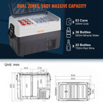 VEVOR Portable Car Refrigerator Freezer Compressor 54.9 L Dual Zone for Car Home