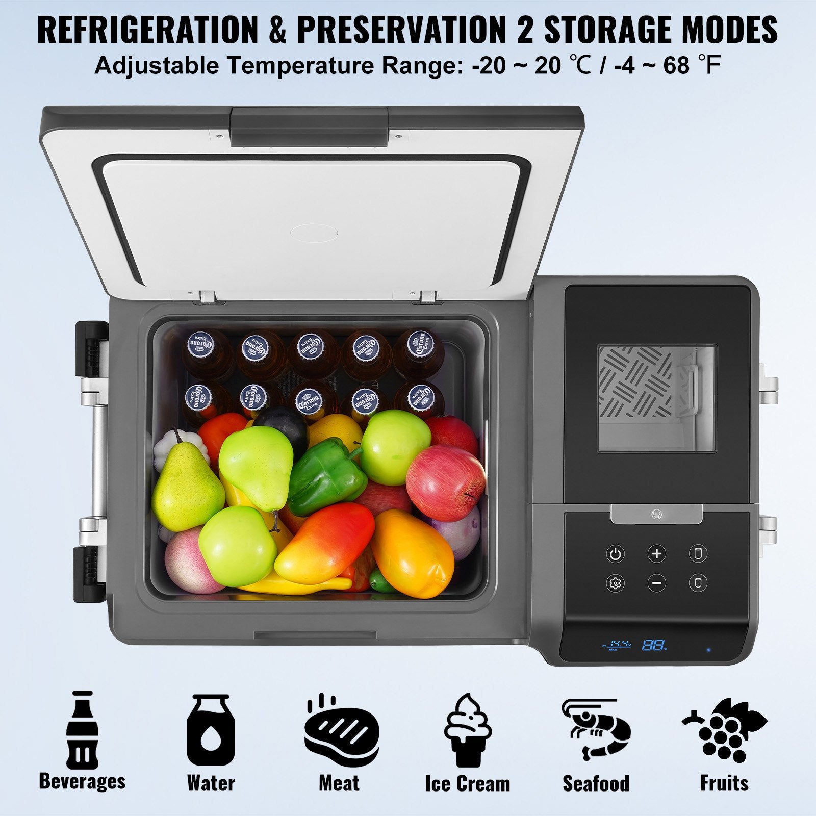 VEVOR Portable Car Refrigerator, with Ice Making Function, 12 Volt Car Refrigerator Fridge, 35 L Single Zone Portable Freezer, -4℉-68℉ Adjustable Temperature, with Casters for Camping, Car, RV