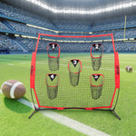 VEVOR 6 x 6 ft Football Trainer Throwing Net, Training Throwing Target Practice Net with 5 Target Pockets, Knotless Net Includes Bow Frame and Portable Carry Case, Improve QB Throwing Accuracy, Red