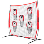 VEVOR 6 x 6 ft Football Trainer Throwing Net, Training Throwing Target Practice Net with 5 Target Pockets, Knotless Net Includes Bow Frame and Portable Carry Case, Improve QB Throwing Accuracy, Red