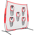 VEVOR 8 x 8 ft Football Trainer Throwing Net, Training Throwing Target Practice Net with 5 Target Pockets, Knotless Net Includes Bow Frame and Portable Carry Case, Improve QB Throwing Accuracy, Red