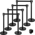 VEVOR Crowd Control Stanchion, Set of 8 Pieces Stanchion Set, Stanchion Set with 6.6 ft/2 m Black Retractable Belt, Black Crowd Control Barrier with Concrete and Metal Base – Easy Connect Assembly