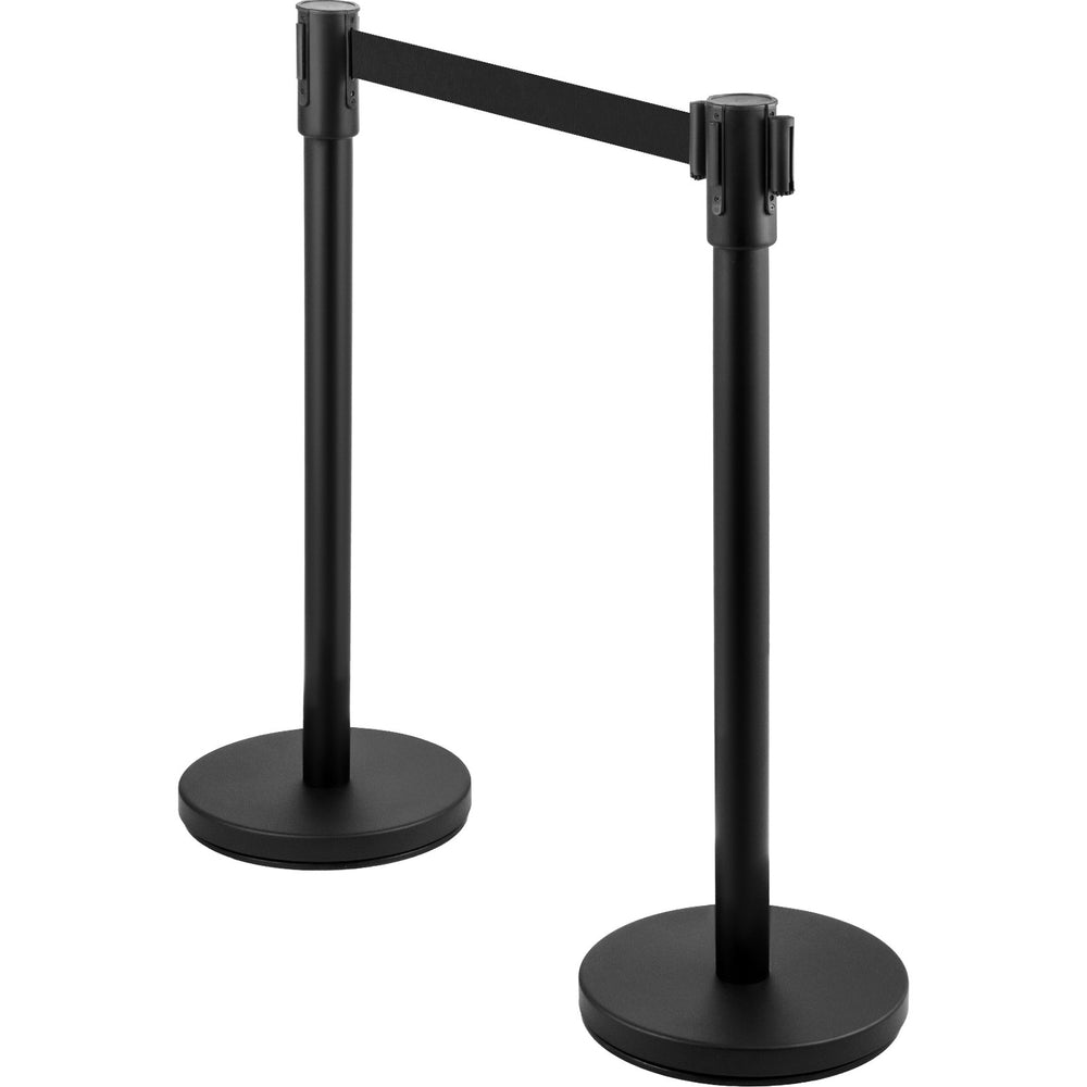 VEVOR Crowd Control Stanchion, Set of 8 Pieces Stanchion Set, Stanchion Set with 6.6 ft/2 m Black Retractable Belt, Black Crowd Control Barrier with Concrete and Metal Base – Easy Connect Assembly