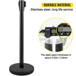 VEVOR Crowd Control Stanchion, Set of 8 Pieces Stanchion Set, Stanchion Set with 6.6 ft/2 m Black Retractable Belt, Black Crowd Control Barrier with Concrete and Metal Base – Easy Connect Assembly