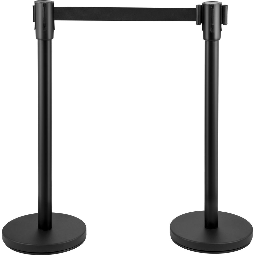VEVOR Crowd Control Stanchion, Set of 8 Pieces Stanchion Set, Stanchion Set with 6.6 ft/2 m Black Retractable Belt, Black Crowd Control Barrier with Concrete and Metal Base – Easy Connect Assembly