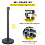 VEVOR Crowd Control Stanchion, 8 Pieces Stanchion Set, with 6.6 ft/2 m Black Retractable Belt, Black Crowd Control Barrier with Concrete and Metal Base, Easy Connect Assembly