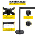 VEVOR Crowd Control Stanchion, 8 Pieces Stanchion Set, with 6.6 ft/2 m Black Retractable Belt, Black Crowd Control Barrier with Concrete and Metal Base, Easy Connect Assembly