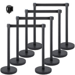 VEVOR Crowd Control Stanchion, 8 Pieces Stanchion Set, with 6.6 ft/2 m Black Retractable Belt, Black Crowd Control Barrier with Concrete and Metal Base, Easy Connect Assembly