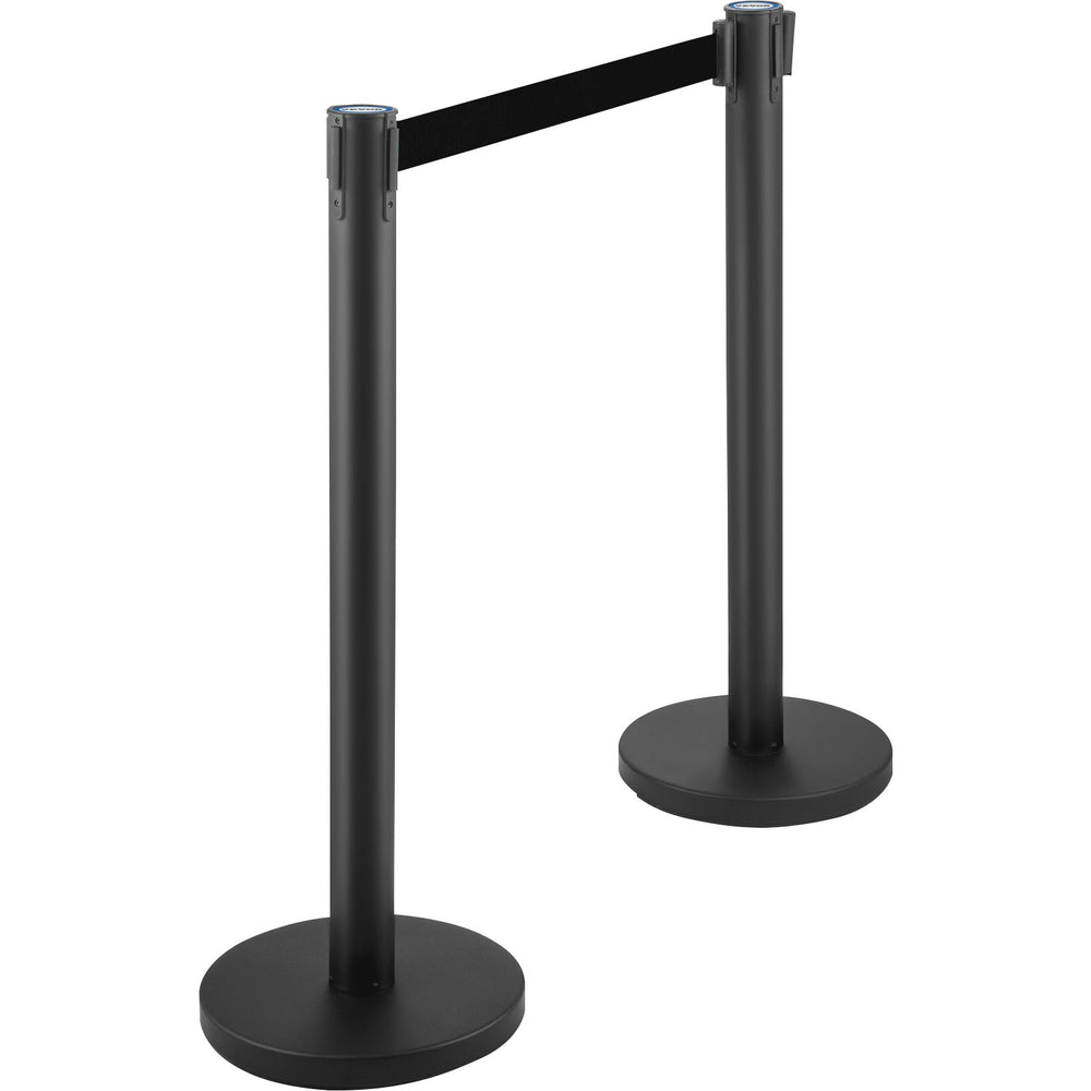 VEVOR Crowd Control Stanchion, 8 Pieces Stanchion Set, with 6.6 ft/2 m Black Retractable Belt, Black Crowd Control Barrier with Concrete and Metal Base, Easy Connect Assembly