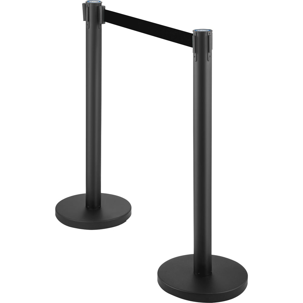 VEVOR Crowd Control Stanchion, 8 Pieces Stanchion Set, with 6.6 ft/2 m Black Retractable Belt, Black Crowd Control Barrier with Concrete and Metal Base, Easy Connect Assembly