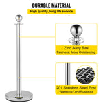 VEVOR 4 Pack Retractable Silver Round Top Stanchion Post Queue Crowd Control Barrier Posts Line Pole with 1.5M Red 2 Velvet Rope