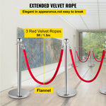 VEVOR 4 Pack Retractable Silver Round Top Stanchion Post Queue Crowd Control Barrier Posts Line Pole with 1.5M Red 2 Velvet Rope
