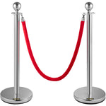 VEVOR 4 Pack Retractable Silver Round Top Stanchion Post Queue Crowd Control Barrier Posts Line Pole with 1.5M Red 2 Velvet Rope