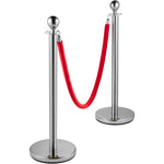 VEVOR 4 Pack Retractable Silver Round Top Stanchion Post Queue Crowd Control Barrier Posts Line Pole with 1.5M Red 2 Velvet Rope