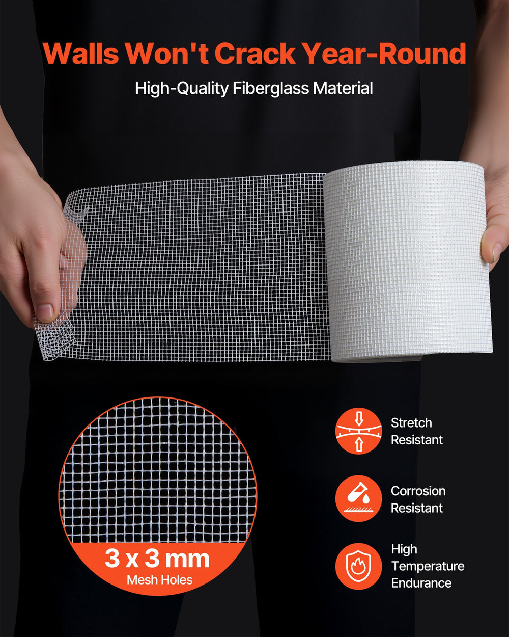 VEVOR Drywall Mesh Tape, 150mm W x 30m L Self-Adhesive Fiberglass Drywall Joint Tape, 12 Rolls Dry Wall Patch for Easy Sheetrock Ceiling Crack Repair, to Achieve Smooth Even Wall Surface