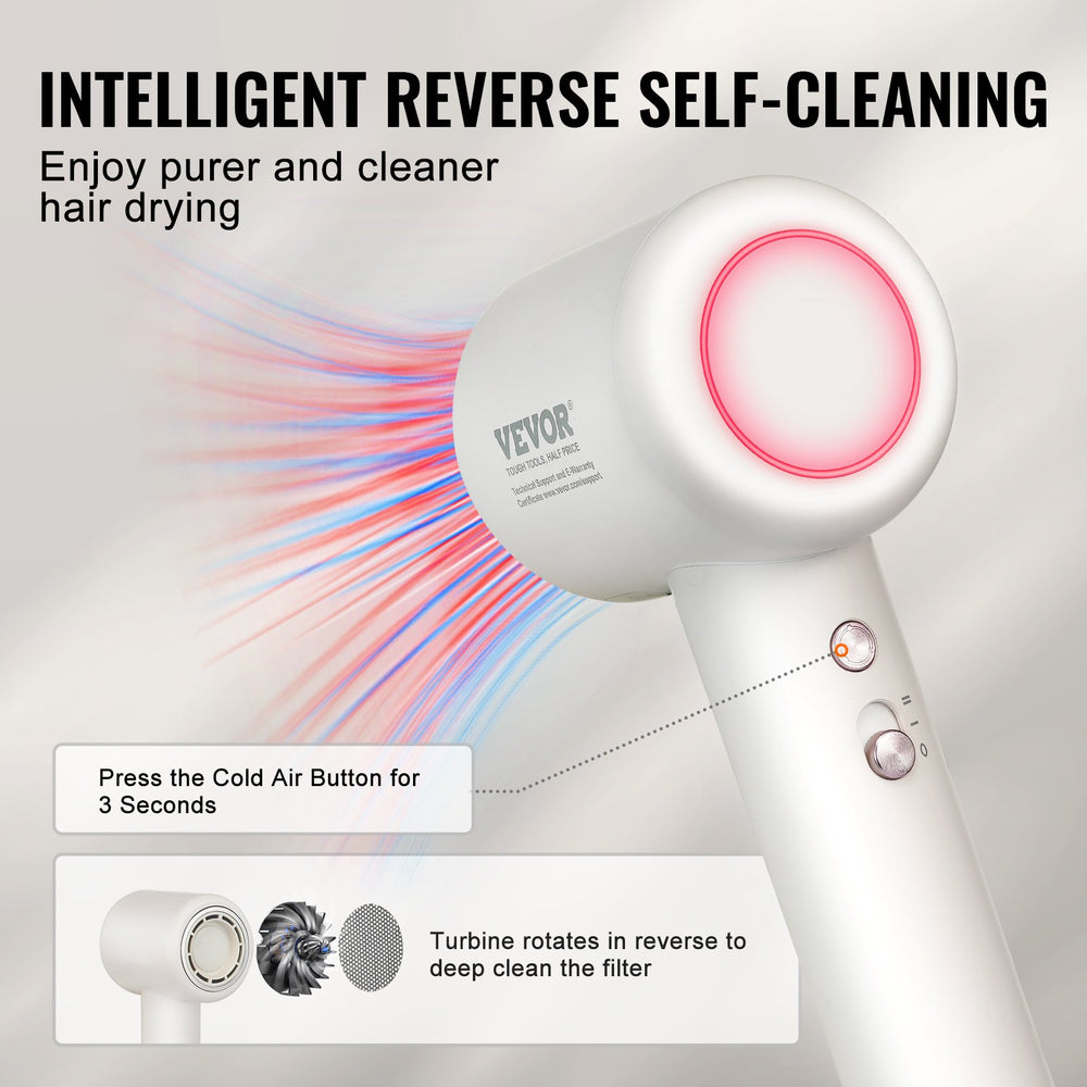 VEVOR High-Speed Hair Dryer 105000RPM 200 Million Negative Ions 3 Temp & 2 Speed