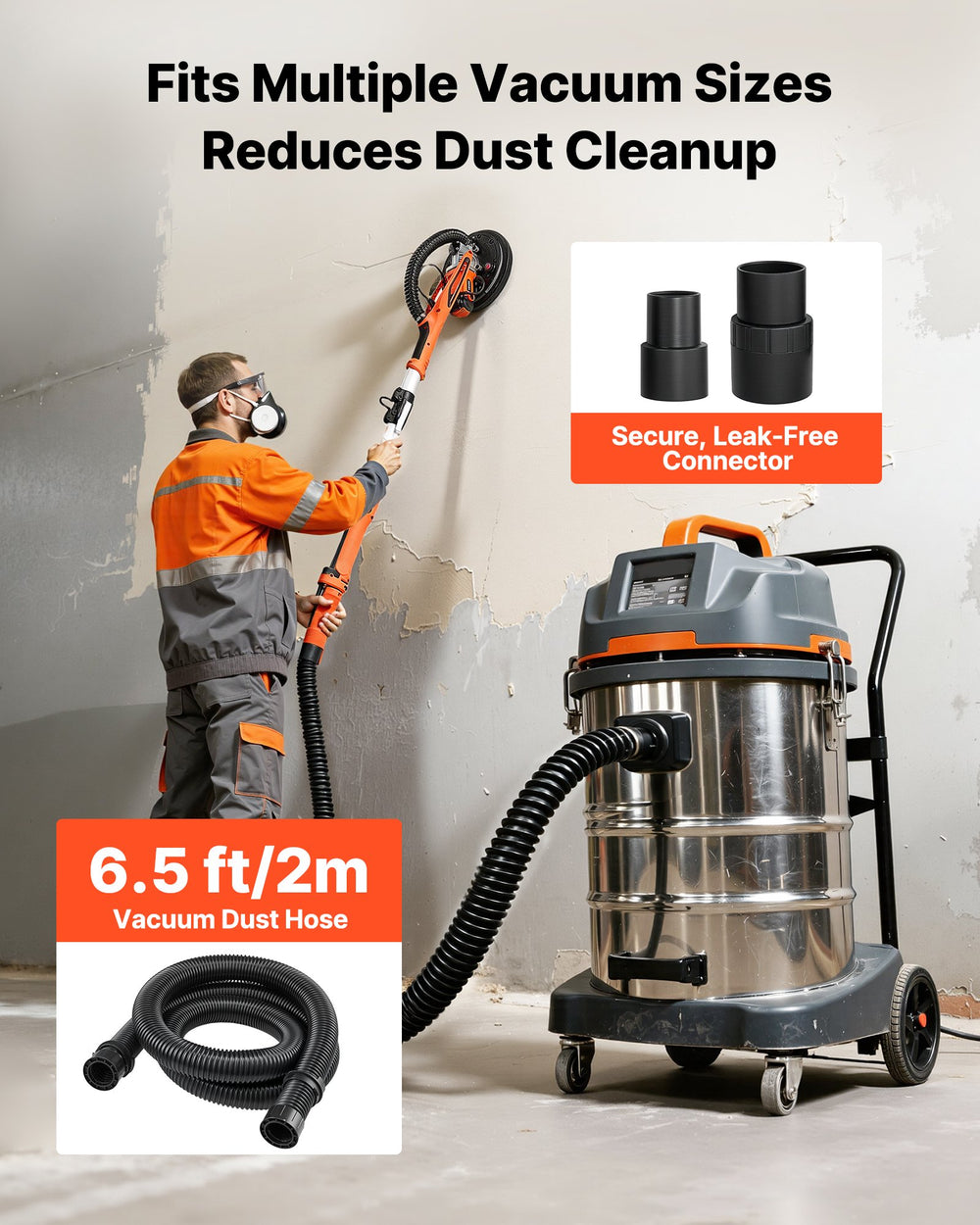 VEVOR Drywall Sander, 850W Electric Drywall Sander, Popcorn Ceiling Removal Tool with 5 Variable Speed 800-1700 RPM, Double-Deck LED Light, Foldable & Extendable Handle, 15 Sanding Discs, Dust Hose
