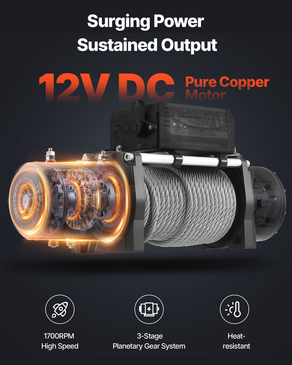 VEVOR Electric Winch, 5400 kg Load Capacity, 12V DC Truck Winch with Φ9.1 mm x 24 m Steel Rope, Wireless & Wired Remote Control, IP55 Waterproof for Towing SUV Jeep Trailer Boat Off-Road Vehicle