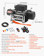 VEVOR Electric Winch, 5400 kg Load Capacity, 12V DC Truck Winch with Φ9.1 mm x 24 m Steel Rope, Wireless & Wired Remote Control, IP55 Waterproof for Towing SUV Jeep Trailer Boat Off-Road Vehicle