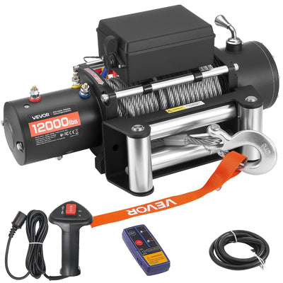 VEVOR Electric Winch, 5400 kg Load Capacity, 12V DC Truck Winch with Φ9.1 mm x 24 m Steel Rope, Wireless & Wired Remote Control, IP55 Waterproof for Towing SUV Jeep Trailer Boat Off-Road Vehicle