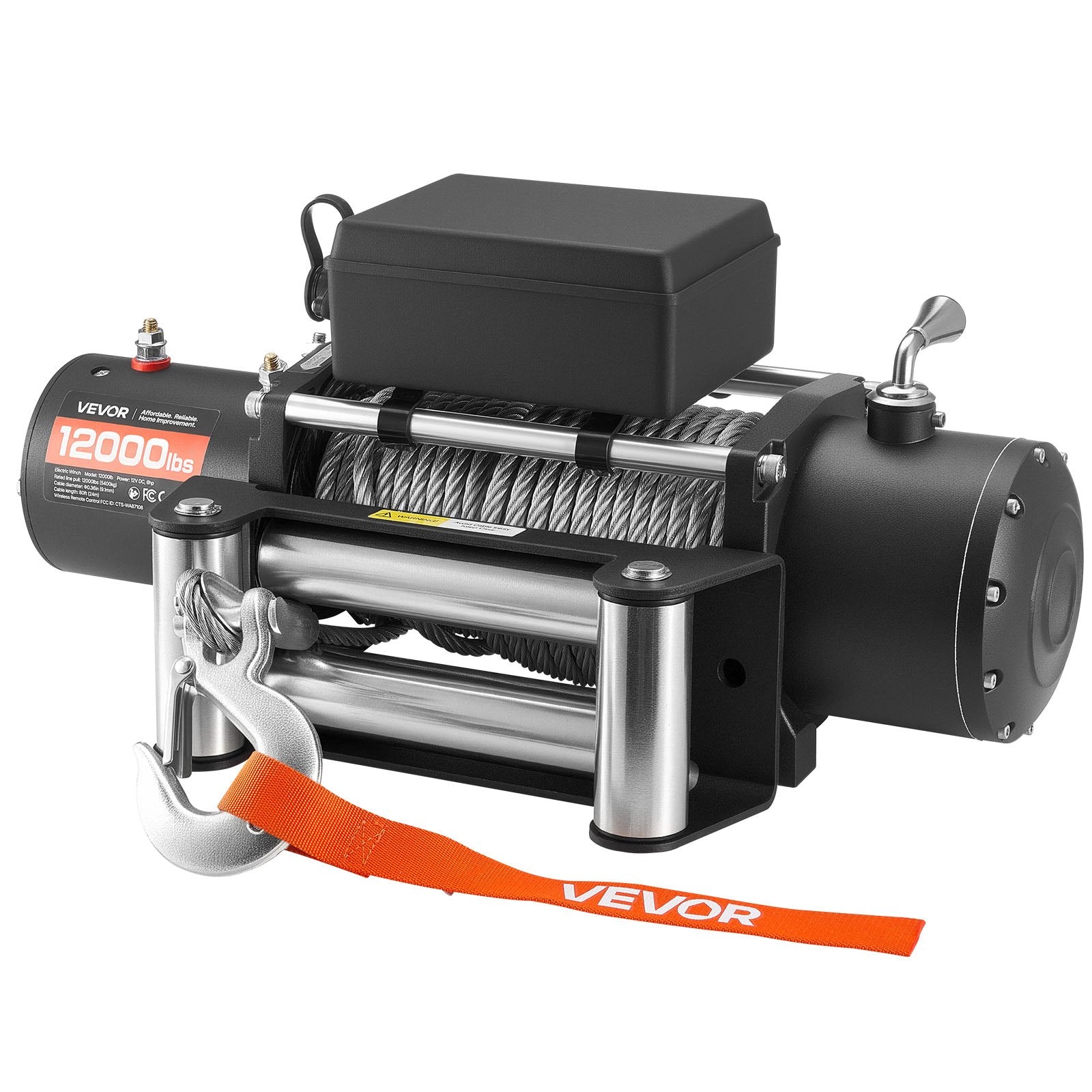 VEVOR Electric Winch, 5400 kg Load Capacity, 12V DC Truck Winch with Φ9.1 mm x 24 m Steel Rope, Wireless & Wired Remote Control, IP55 Waterproof for Towing SUV Jeep Trailer Boat Off-Road Vehicle