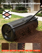 VEVOR Compost Spreader, 112 cm Wide Peat Moss Spreader with Push/Tow Handle, 4 Heights Adjustable, Powder-Coated Steel Garden Peat Moss Roller, Heavy Duty Grass Seed Roller for Planting Seeding, Black