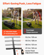 VEVOR Compost Spreader, 112 cm Wide Peat Moss Spreader with Push/Tow Handle, 4 Heights Adjustable, Powder-Coated Steel Garden Peat Moss Roller, Heavy Duty Grass Seed Roller for Planting Seeding, Black