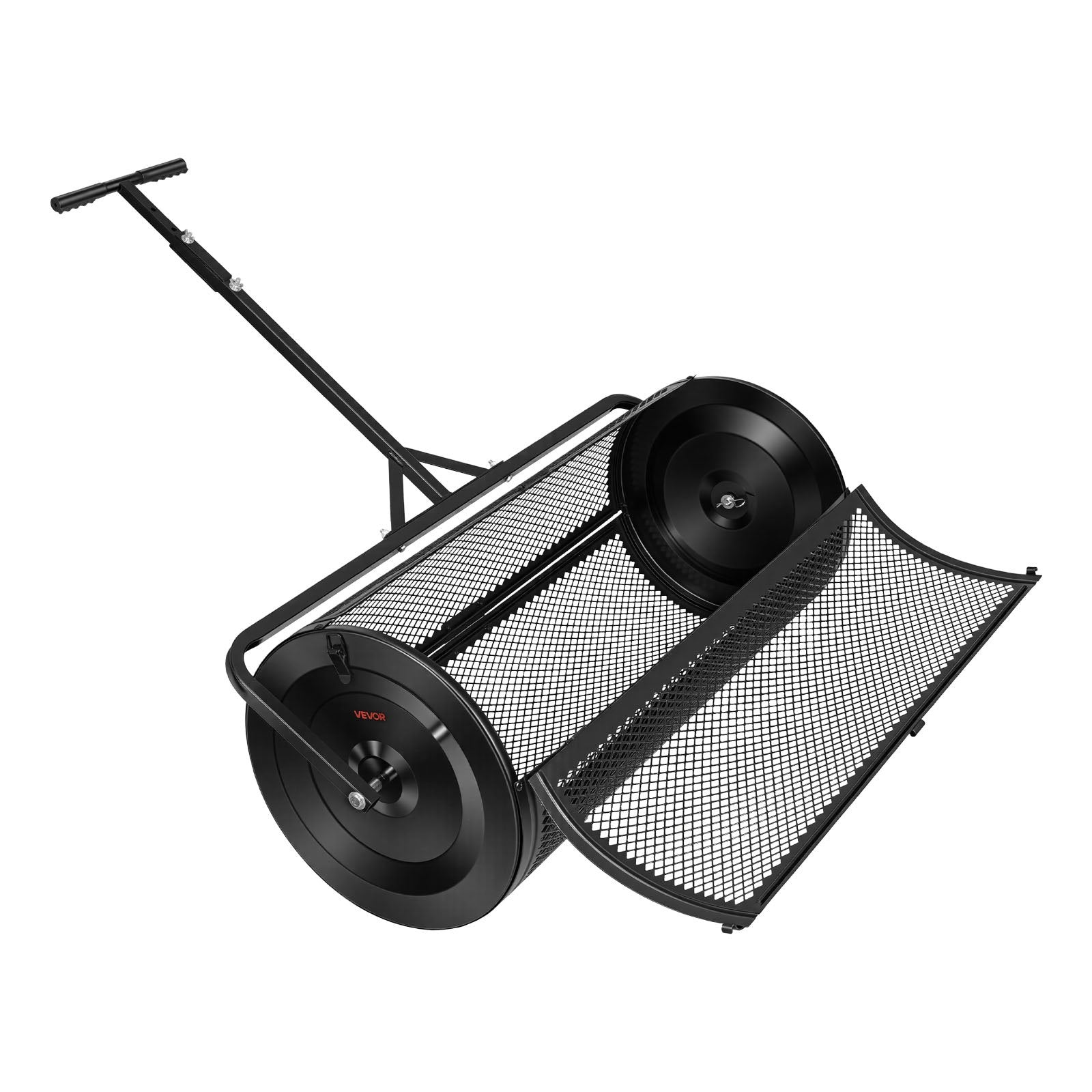 VEVOR Compost Spreader, 112 cm Wide Peat Moss Spreader with Push/Tow Handle, 4 Heights Adjustable, Powder-Coated Steel Garden Peat Moss Roller, Heavy Duty Grass Seed Roller for Planting Seeding, Black