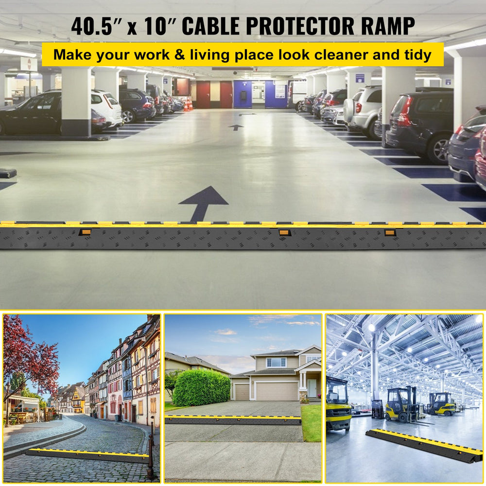 VEVOR  4 Pack Rubber Cable Protector Ramp 103x25.5x5 cm 2 Channel Heavy Duty 66000lbs Load Capacity Cable Wire Cord Cover Ramp Speed Bump Driveway Hose Cable Ramp Protective Cover