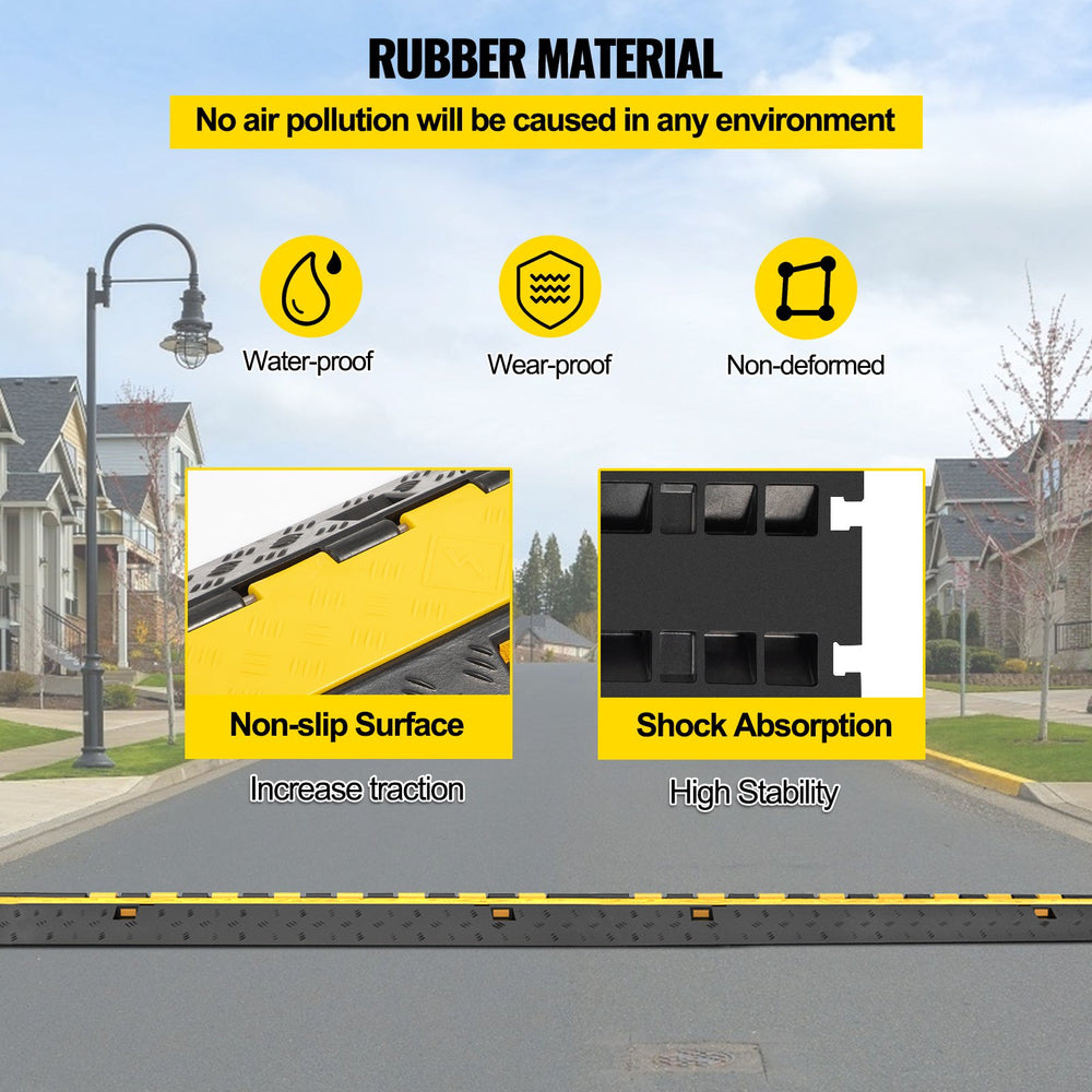VEVOR  4 Pack Rubber Cable Protector Ramp 103x25.5x5 cm 2 Channel Heavy Duty 66000lbs Load Capacity Cable Wire Cord Cover Ramp Speed Bump Driveway Hose Cable Ramp Protective Cover